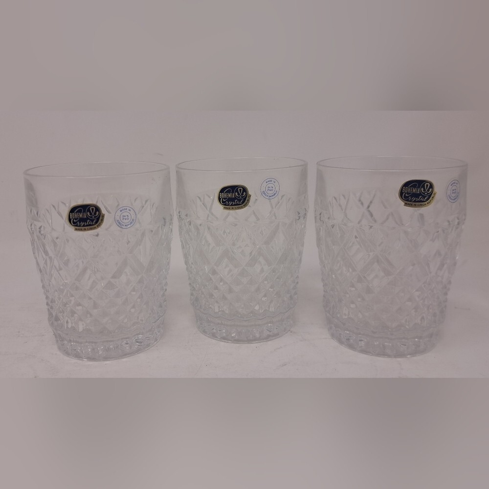 NEW Bohemia Czech Crystal Vintage Tumbler Glasses Drinks Barware 11 OZ 3 Glasses